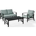 Crosley 3 Piece Kaplan Outdoor Seating Set with Mist Cushion - Loveseat, Chair, Coffee Table KO60014BZ-MI